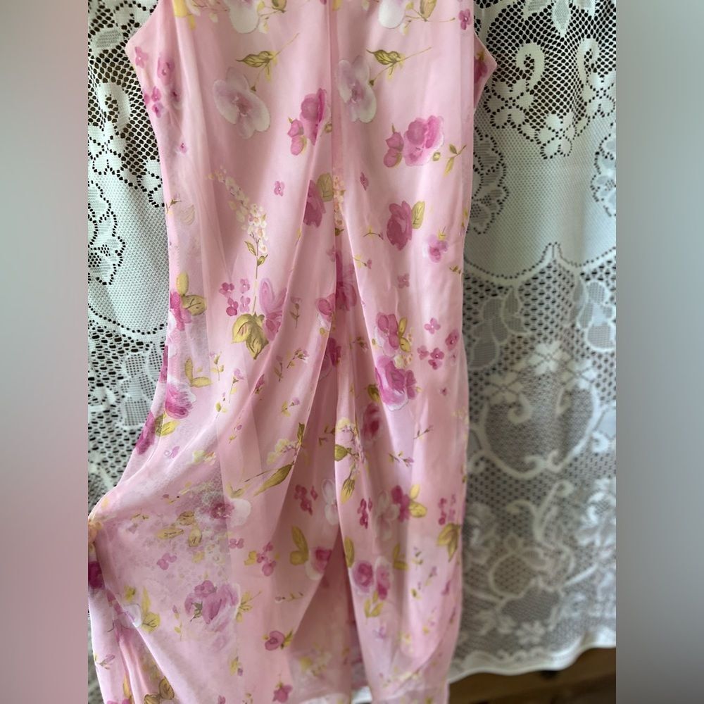 Vintage 90s Studio Y Sheer Slip Lined Floral Cottagecore Fairycore MIDI Dress - Picture 11 of 12
